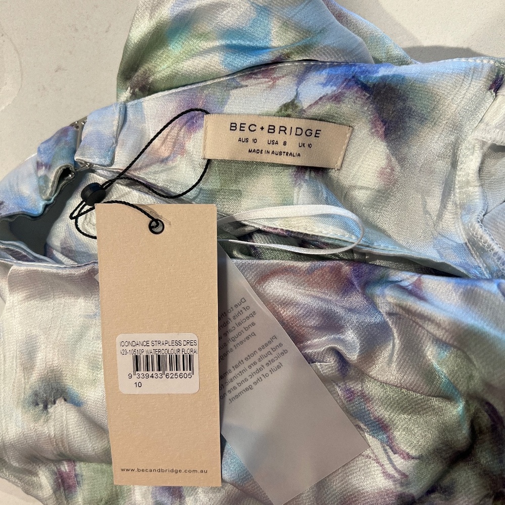 Bec + Bridge Moondance Strapless Dress in Watercolour Floral